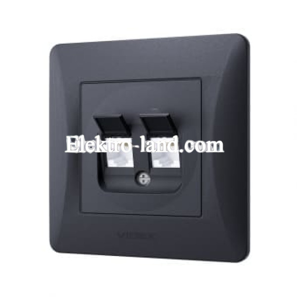 Розетка CAT6+CAT6 двойная компьютерная черный графит Videx Binera 